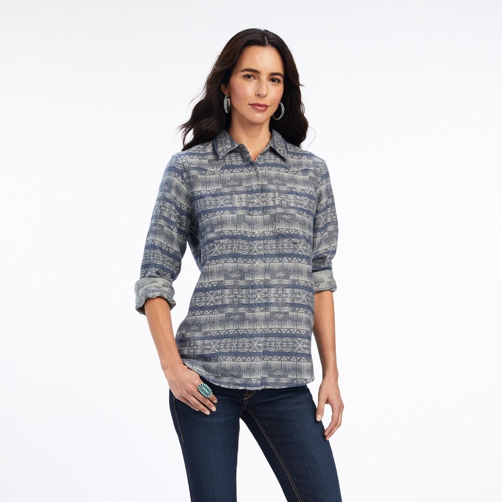 Ariat Women's Blue Geometric Button Down Western Shirt Size Small